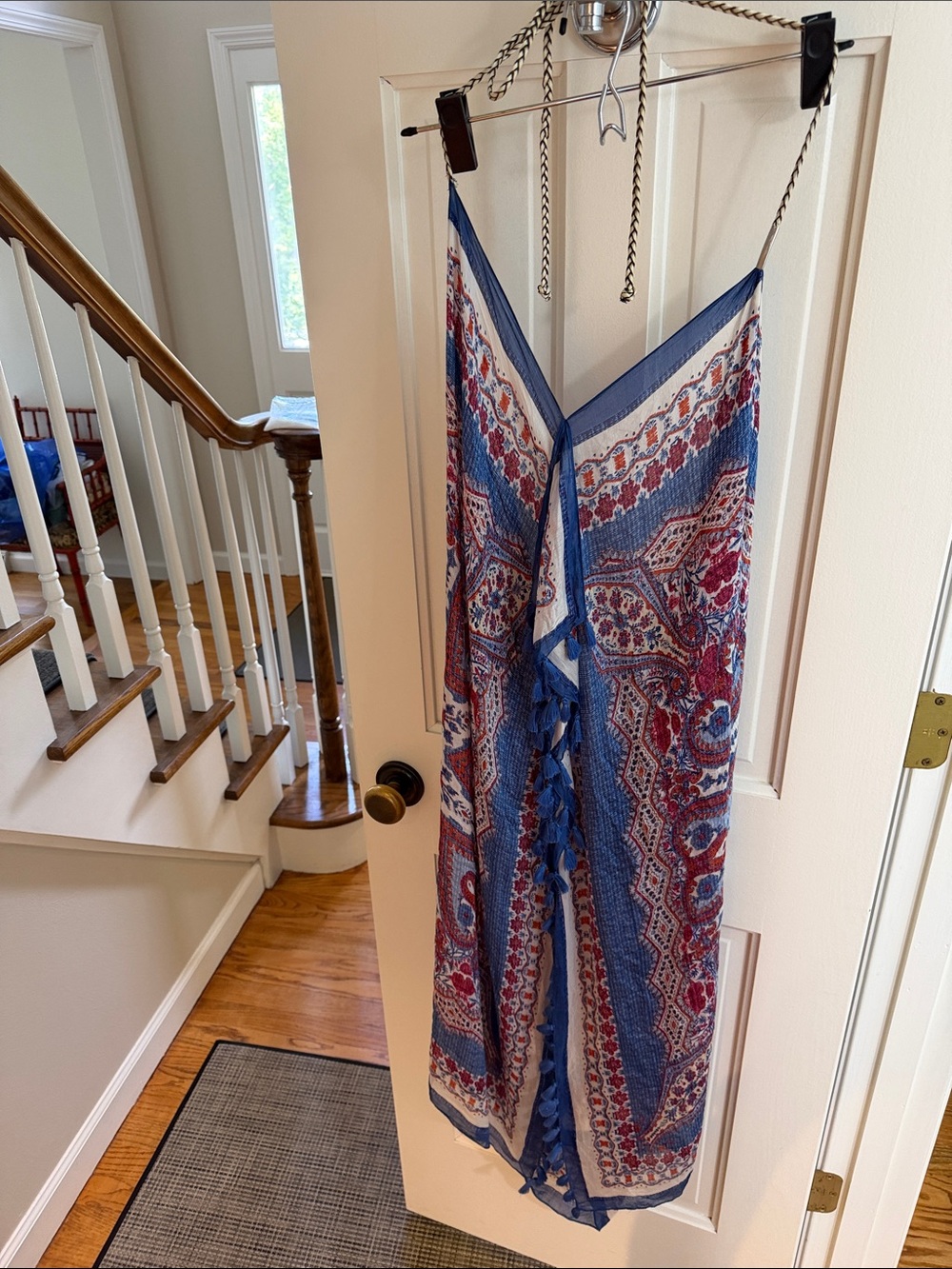 EUC POOL TO PARTY Boho Tassel Halter Swim Cover Up Pool Vacation Red White Blue